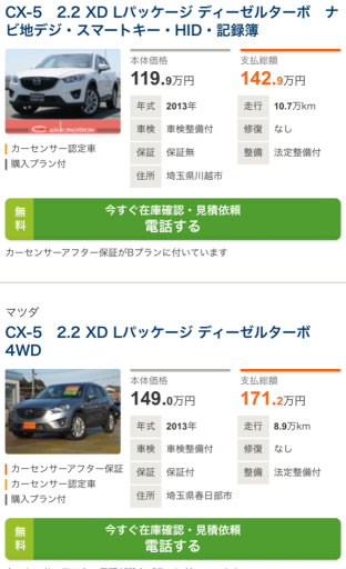 CX-5の過走行中古車の販売価格