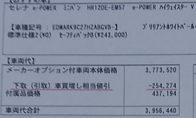 セレナe-POWERハイウェイスターVの値引き金額